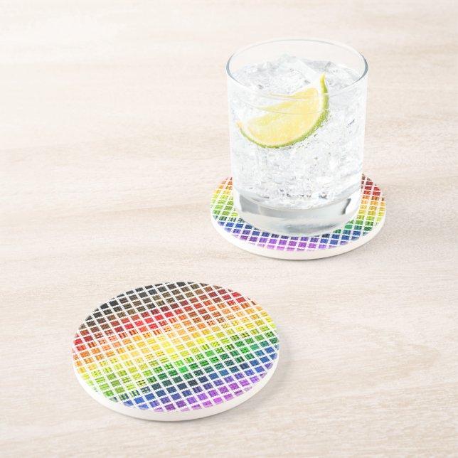Quirky Boho Plaid Colourful Gay Rainbow Pride Flag Coaster (Side)