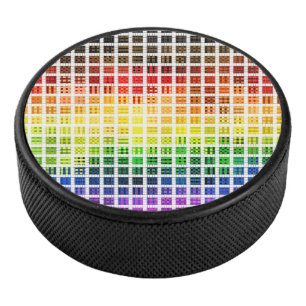 Quirky Boho Plaid Colourful Gay Rainbow Pride Flag Hockey Puck