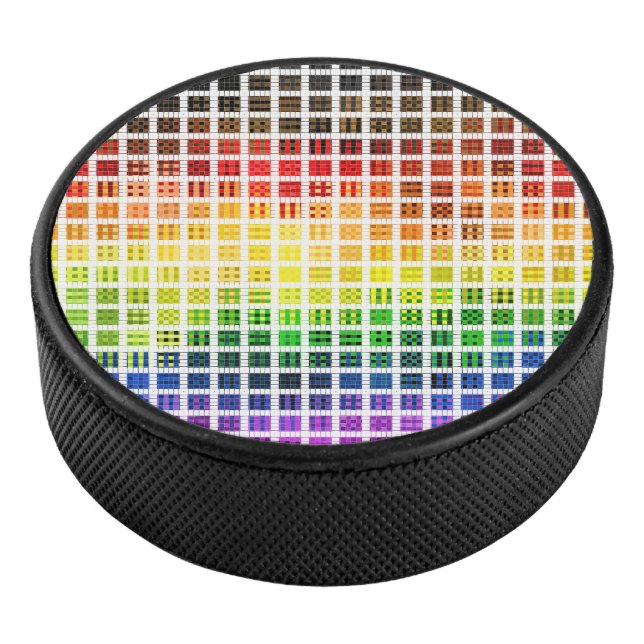Quirky Boho Plaid Colourful Gay Rainbow Pride Flag Hockey Puck (3/4)