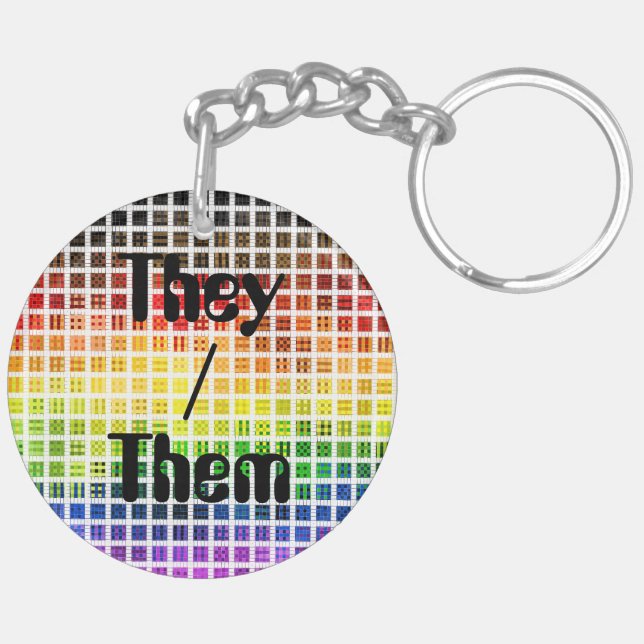 Quirky Boho Plaid Colourful Gay Rainbow Pride Flag Key Ring (Back Left)