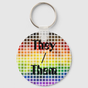 Quirky Boho Plaid Colourful Gay Rainbow Pride Flag Key Ring