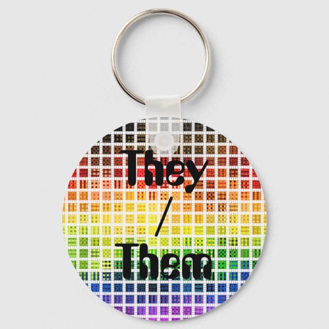 Quirky Boho Plaid Colourful Gay Rainbow Pride Flag Key Ring (Front)