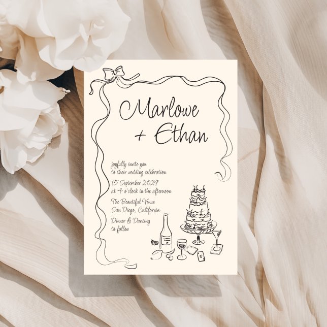 Quirky Bow Handwritten Wedding Invitation (Creator Uploaded)