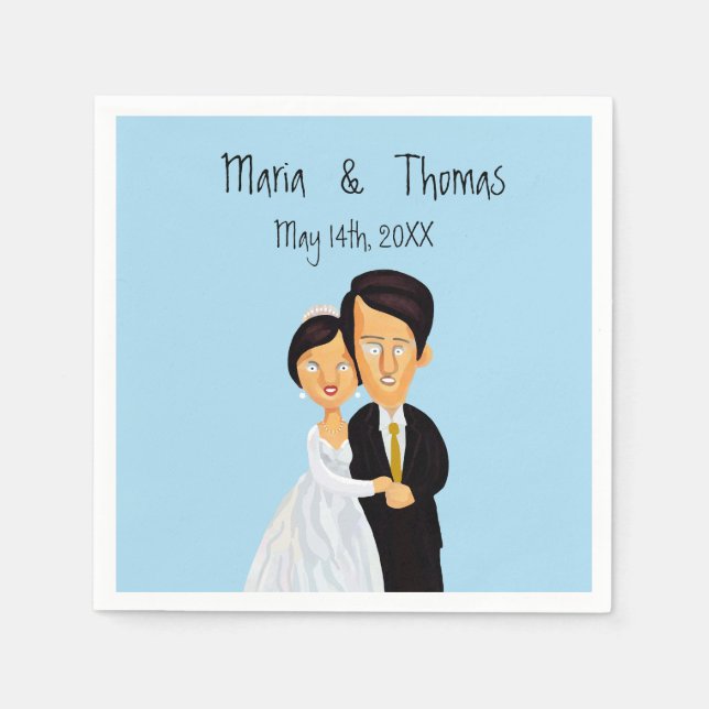 Quirky Cartoon Bride and Groom Napkin (Front)