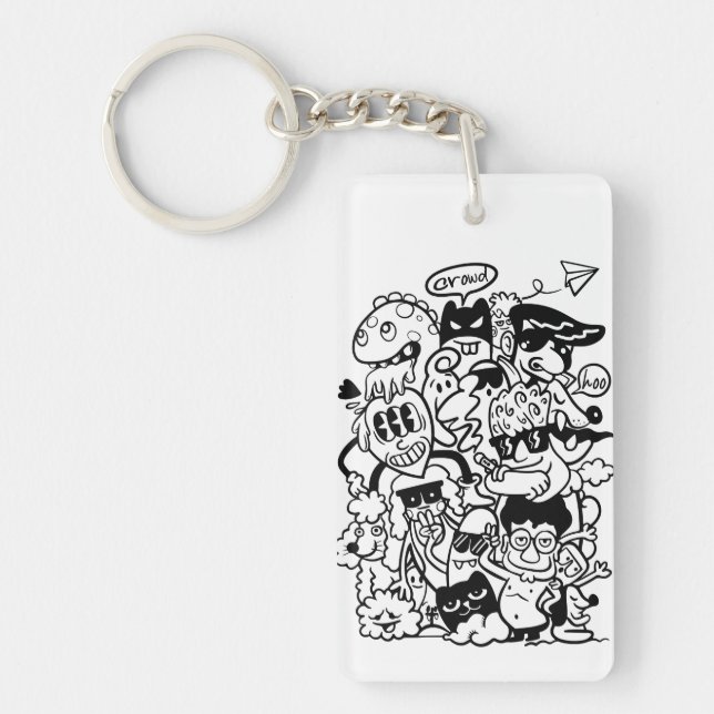 Quirky Cartoon Character Crowd Key Ring (Front)