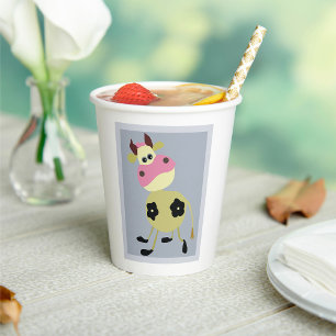 Quirky Cartoon Cow Fun Farm Animal Paper Cups