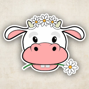 Quirky Cartoon Cow with Daisies - Contour Cut