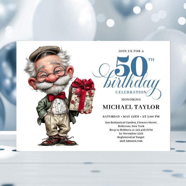 Quirky Cartoon Man 50th Birthday Humor Invite (Quirky Cartoon Man 50th Birthday Humor Invite)