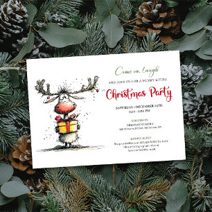 Quirky cartoon reindeer Christmas party invite
