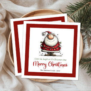Quirky Cartoon Santa Humour Festive Christmas Napk Napkin