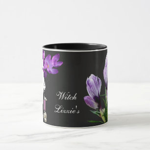 Quirky cat eyed gothic witch purple earrings mug