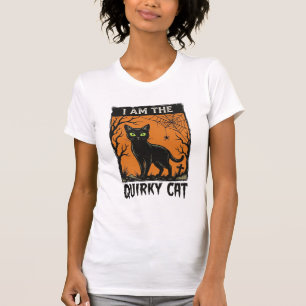 Quirky Cat Halloween Vintage Engraving T-Shirt Des