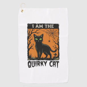 Quirky Cat Halloween Vintage Engraving T-Shirt Des Golf Towel