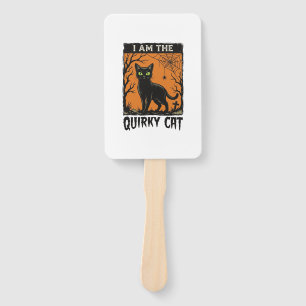 Quirky Cat Halloween Vintage Engraving T-Shirt Des Hand Fan