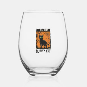 Quirky Cat Halloween Vintage Engraving T-Shirt Des Stemless Wine Glass