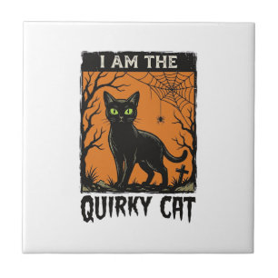 Quirky Cat Halloween Vintage Engraving T-Shirt Des Tile