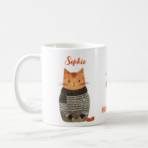 Quirky Cat Illustration with Name Funny Cat Quote Coffee Mug