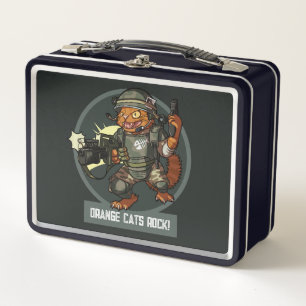 Quirky Cat Marine Orange Cats Rock! Artwork Metal Lunch Box