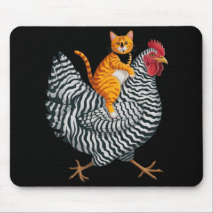 Quirky Cat Riding Zebra Chicken Animal Lover Felin Mouse Pad