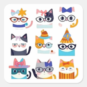 Quirky Cat Whimsical Feline Art for Cat Lovers Square Sticker