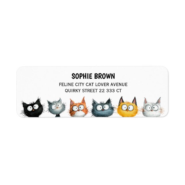 Quirky Cats Cute Feline Art Funny Return Address  (Front)