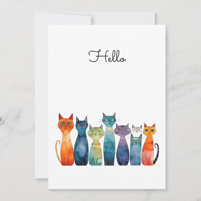 Quirky Cats Hello Custamizable Flat Card (Front)
