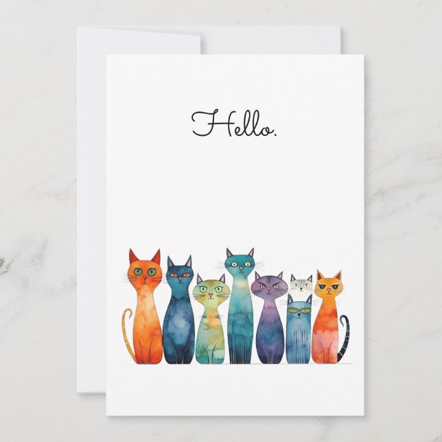 Quirky Cats Hello Custamizable Flat Card (Front)