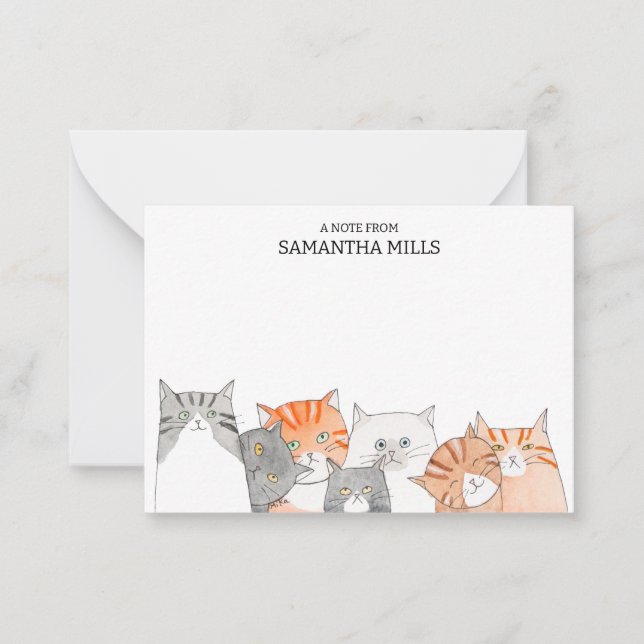 Quirky cats Lining up Cat lover Personalised Name Card (Front)