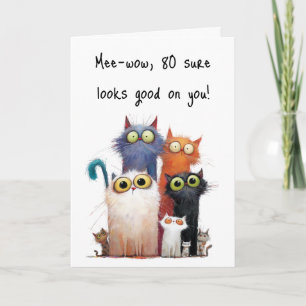 Quirky Cats with Big Eyes 80th Birthday Greeting Card