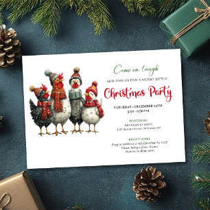 Quirky Chickens Watercolor Christmas Party Invites