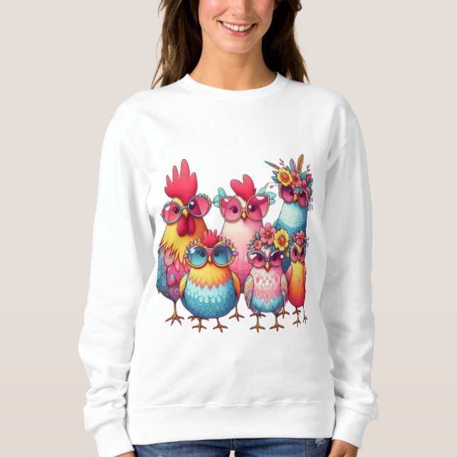Quirky Chickens with Glasses Women’s T-Shirt Sweatshirt (Front)