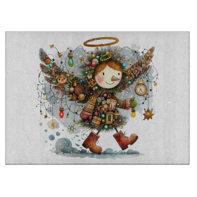 Quirky Christmas Angel Modern Art Style Cutting Board (Front)