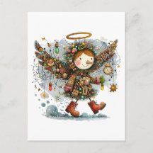 Quirky Christmas Angel Modern Illustration Art
