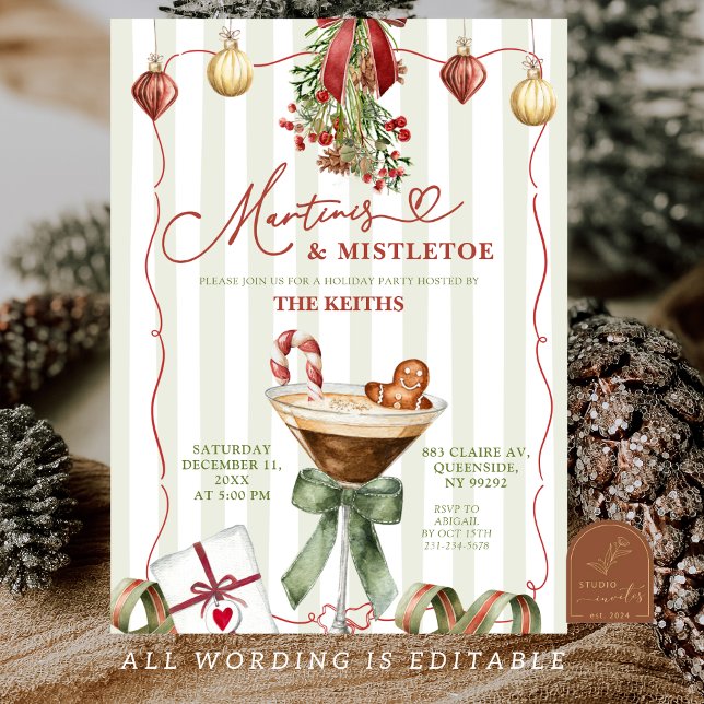 Quirky Christmas Martinis and Mistletoe Christmas  Invitation (Creator Uploaded)