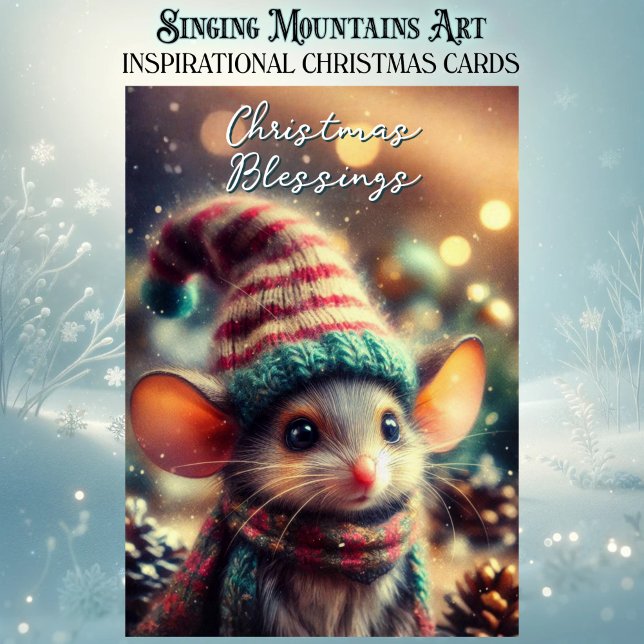 Quirky Christmas Mouse in Festive Hat Christian Holiday Card (Creator Uploaded)