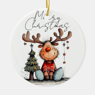 Quirky Christmas Reindeer Ceramic Tree Decoration