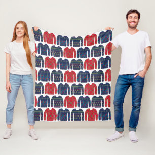 Quirky Christmas Sweaters Pattern Blue and Navy Fleece Blanket