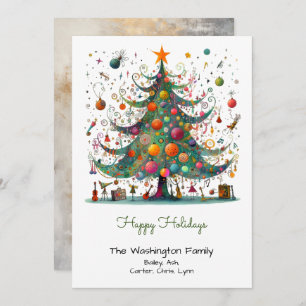 Quirky Christmas Tree Illustration Happy Holiday Card