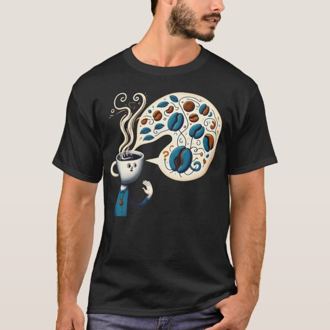 Quirky Coffee Cup Headee Artistic Fun T-Shirt (Front)