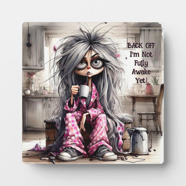 Quirky Coffee Lady Back Off Plaque with Easel (Front)