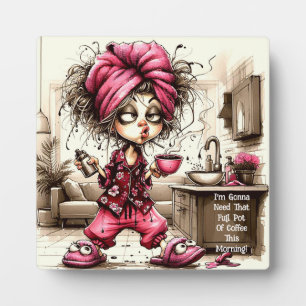 Quirky Coffee Lady Full Pot Plaque with Easel