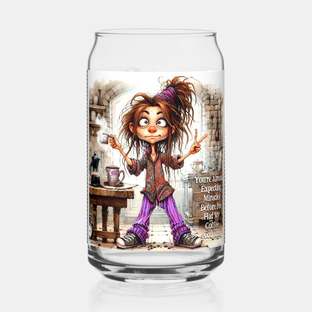Quirky Coffee Lady Good Luck Drinkware Set Can Glass (Back)