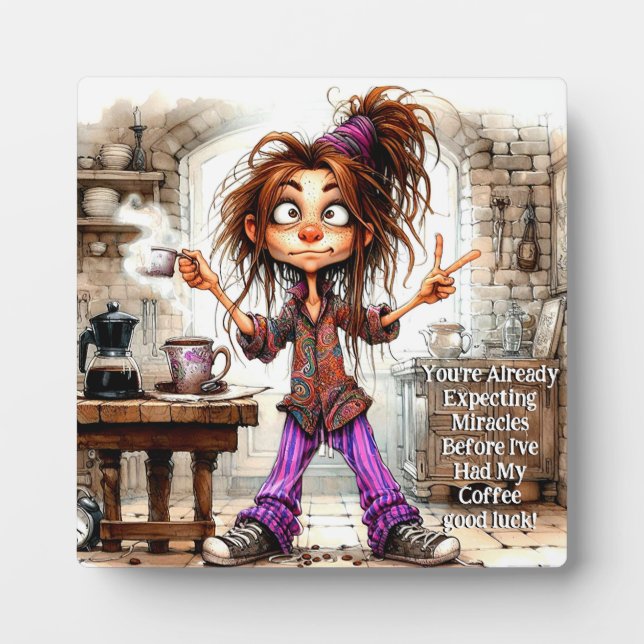 Quirky Coffee Lady Good Luck   Plaque w/ Easel (Front)