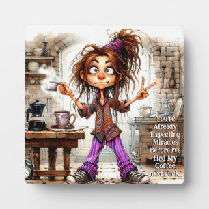 Quirky Coffee Lady Good Luck Plaque with Easel