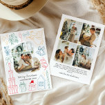 Quirky Colourful Christmas Photo Hand drawn Doodle Holiday Card<br><div class="desc">This Quirky Colourful Christmas Photo Hand Drawn Doodle Holiday Card features fun, festive doodles of Christmas elements such as angel, wine, bell, mistletoe, gifts, candle, house, snowman, stars, ribbon and bow. Personalise it with your favourite 5 family photos at both back and front and custom message to create a one-of-a-kind...</div>