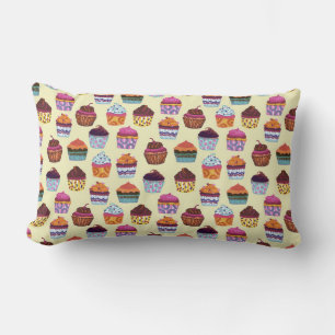 Quirky Colourful Cupcakes Illustration Pattern Lumbar Cushion