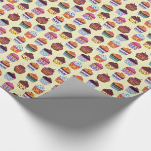 Quirky Colourful Cupcakes Illustration Pattern Wrapping Paper