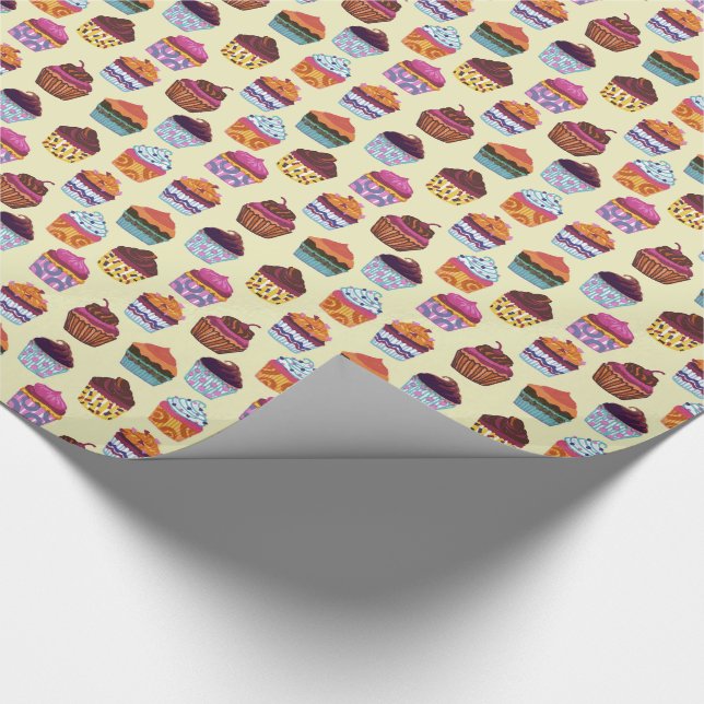 Quirky Colourful Cupcakes Illustration Pattern Wrapping Paper (Corner)