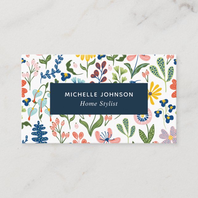 Quirky Colourful Floral Pattern Business Card (Front)