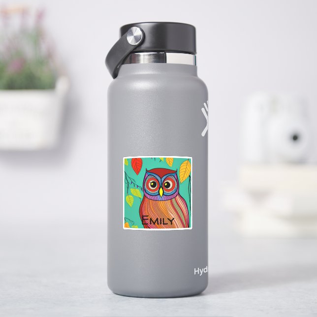 Quirky Colourful Folk Art Abstract Owl (HydroFlask)